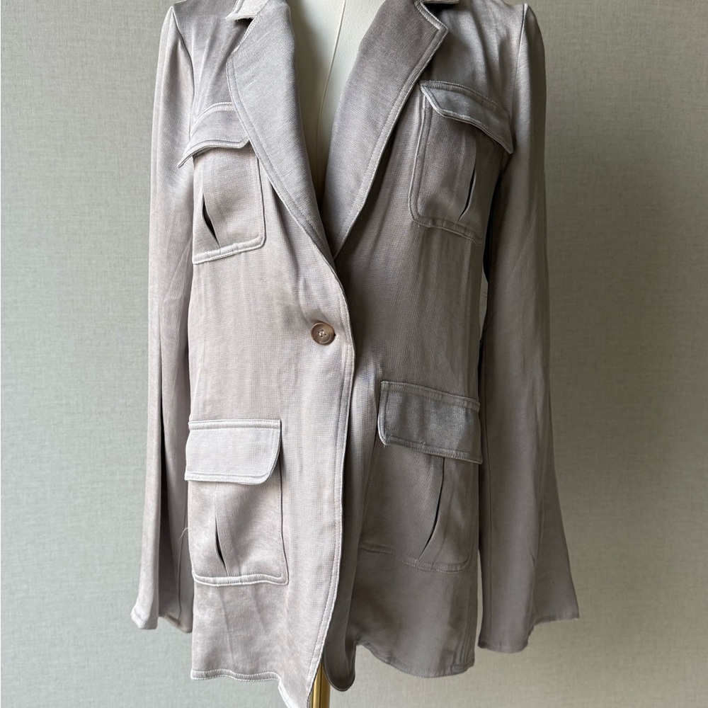 Anthropologie Silver/ Champagne Utility-Style Blazer Jacket